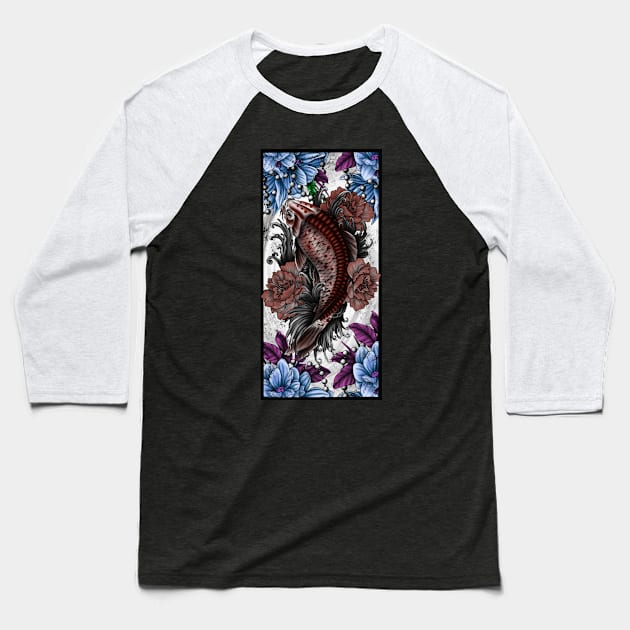 Koi and flowers Baseball T-Shirt by DarkHorseBailey